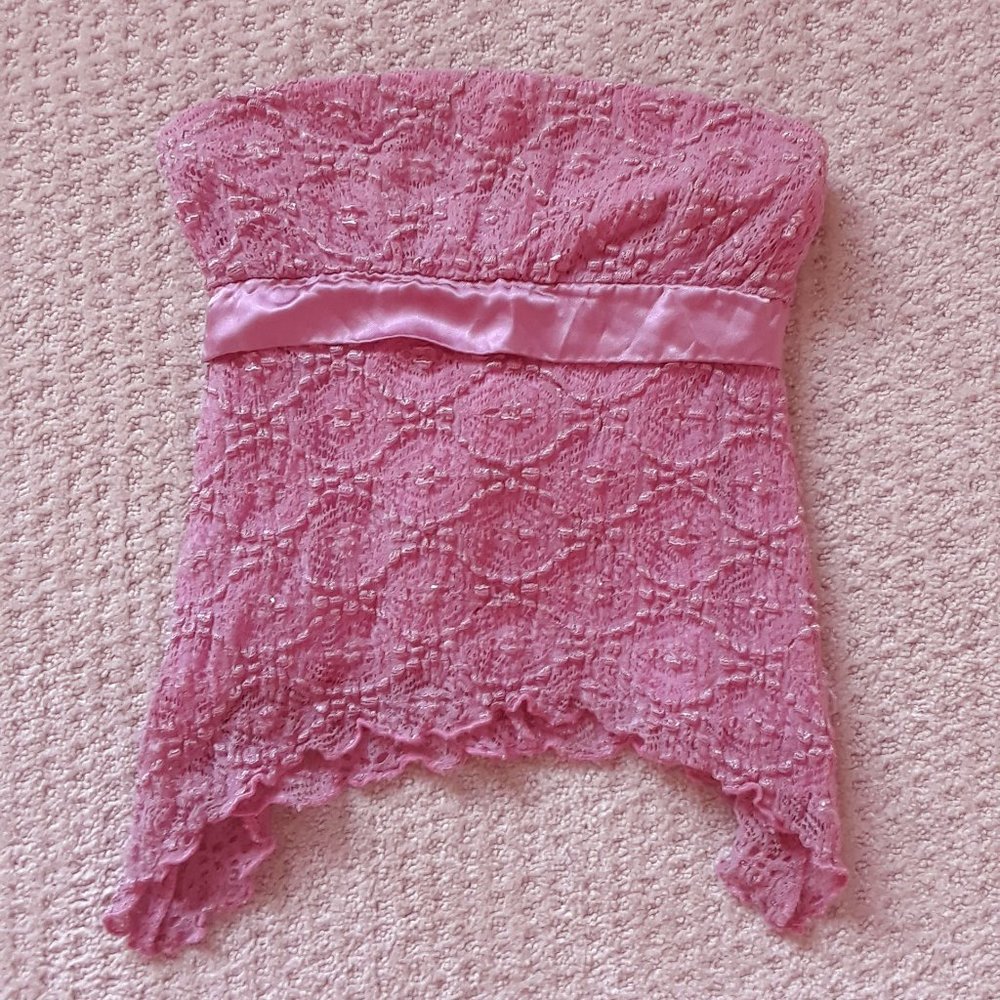Magenta lace and satin tube top